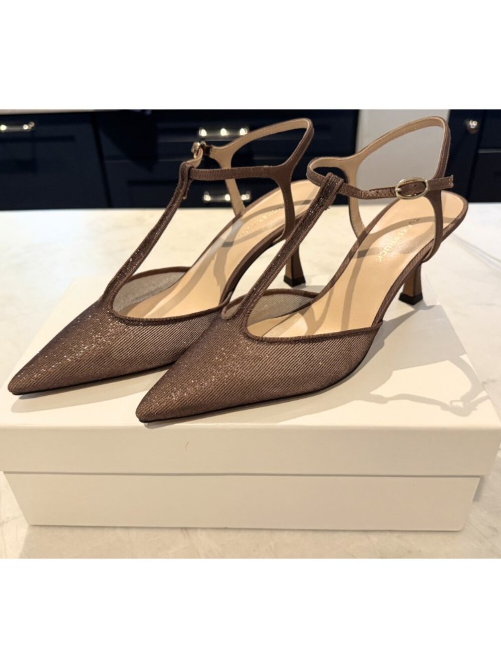 Tuckernuck Shoes Mauve Metallic Mesh Margot Heels in Size 9 - Picture 2 of 4